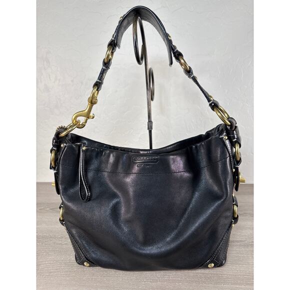 Vintage COACH 10615 Carly Black Soft Leather Shoulder Hobo Bag Brass Hardware - Picture 1 of 8